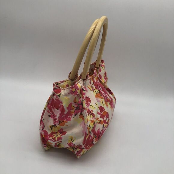 Old Navy Hobo Purse Canvas Floral Handbag Summer Wood Handle Floral Cottage - Picture 4 of 11
